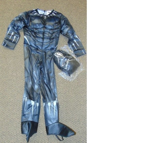 Marvel Black Panther Halloween Costume 8/10 Muscle Jumpsuit w/ Boot Tops & Mask - Picture 2 of 7